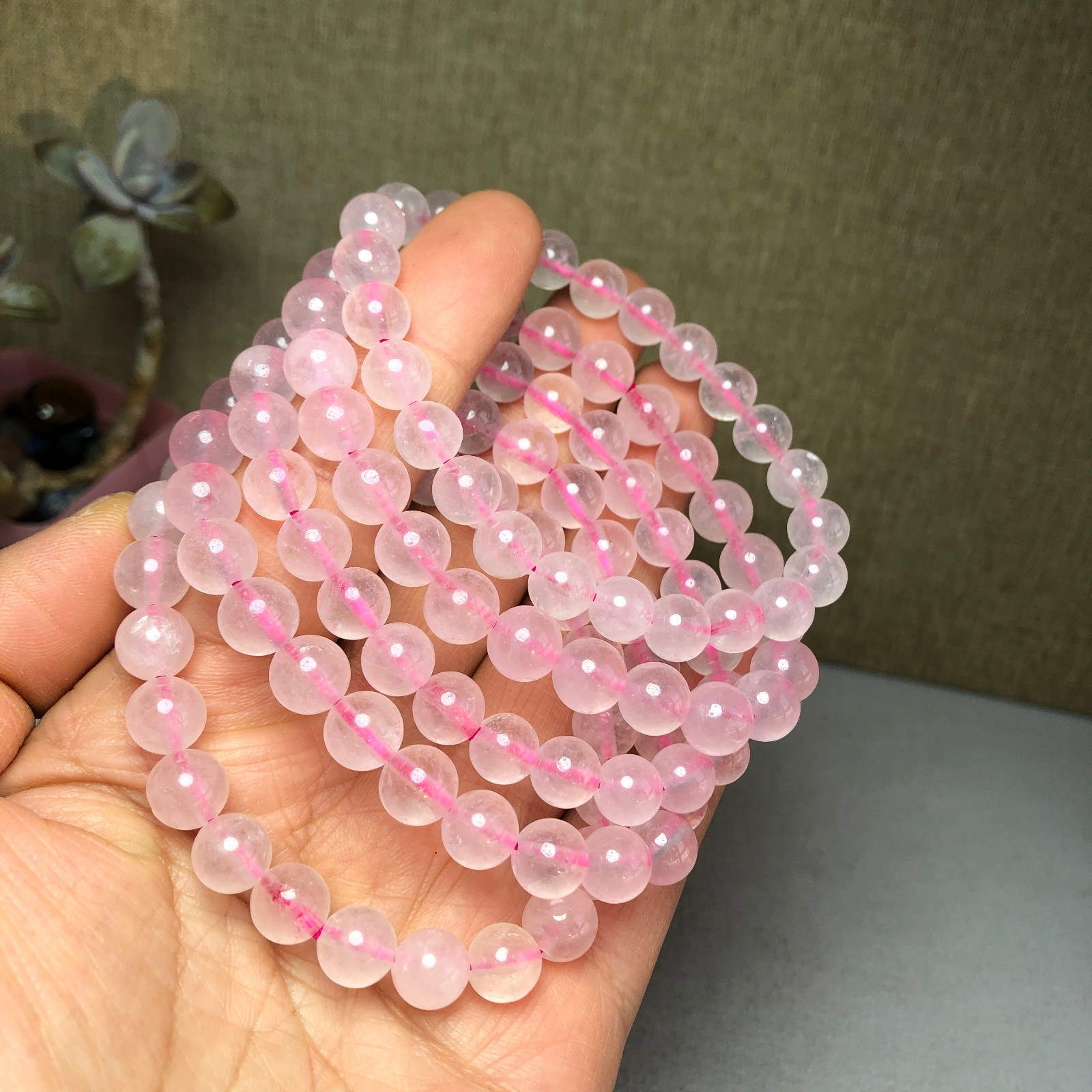 5pcs wholesale Natural pink Crystal rose Quartz chain beads bracelet 8mm A2782