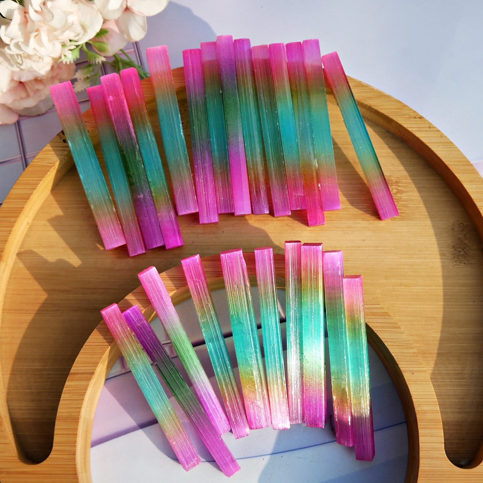 24PCS 3″ Raw Aura Selenite Sticks Crystal Wands Healing Cleansing Stone Lot Gift