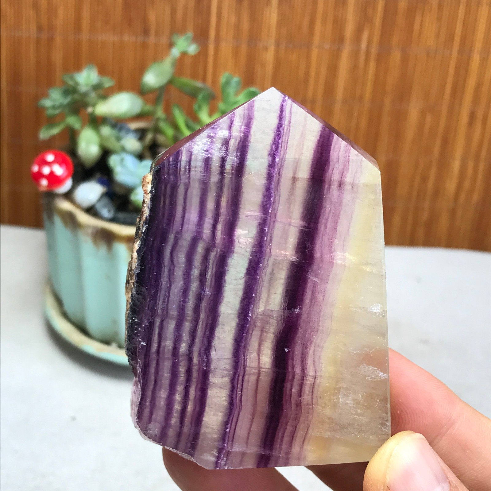 172g Natural candy Fluorite Polish/Rough wand Crystal free standing 75mm A1301