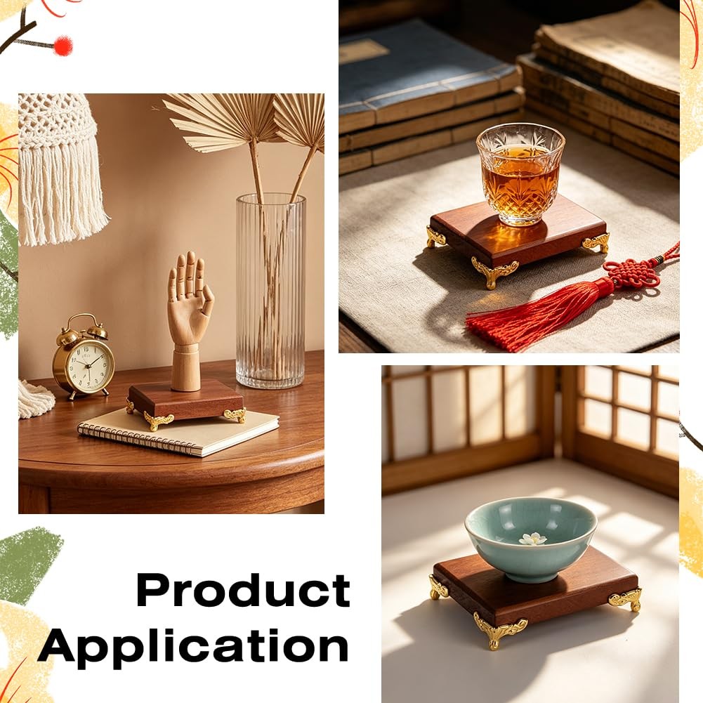 2Pcs Sienna Wooden Base Display Stand Mini Tray Stand Decorative Pedestal Hol…