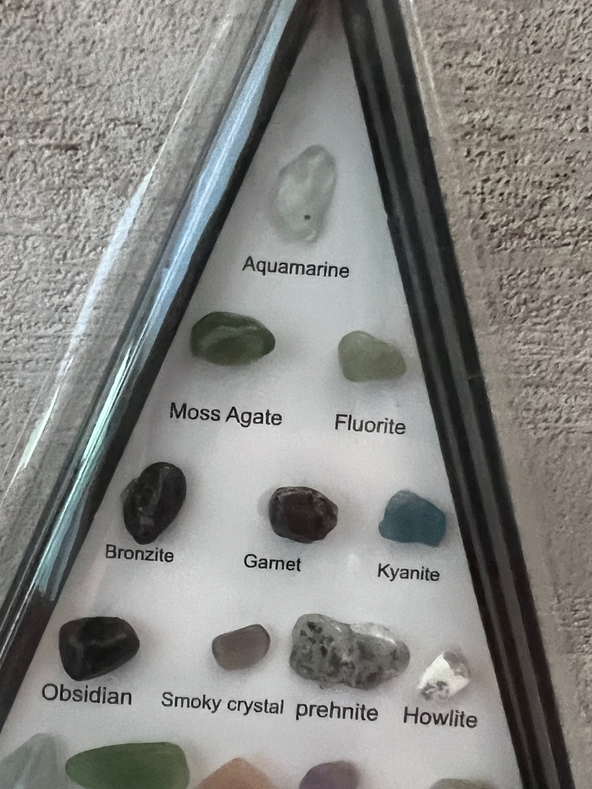 Gems Crystals Stones Rocks, From All Over The World In Triangle Display Box
