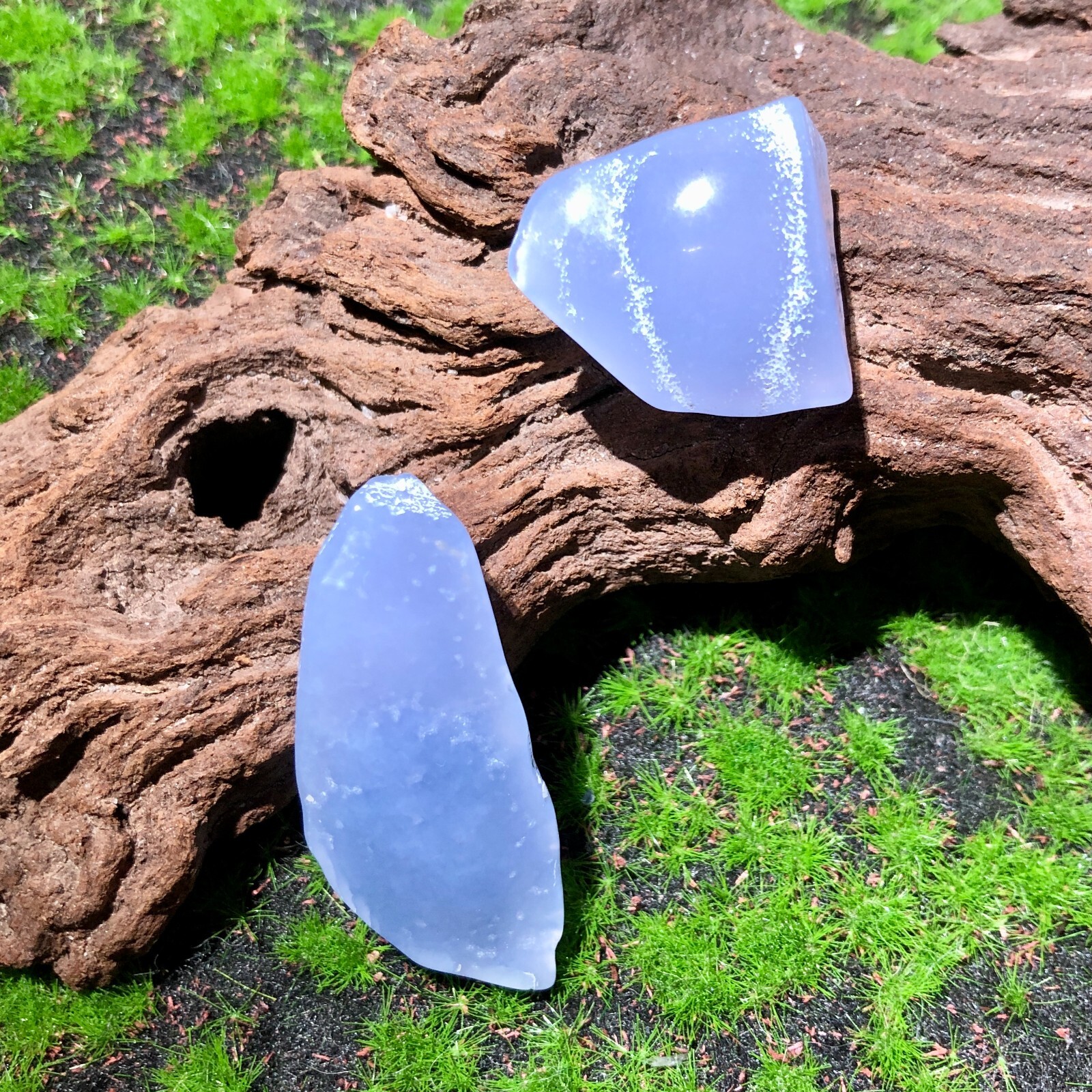 2x Polished Blue Agate Crystal Quartz Natural Stone Healing Charkas 27.5g 3-5cm