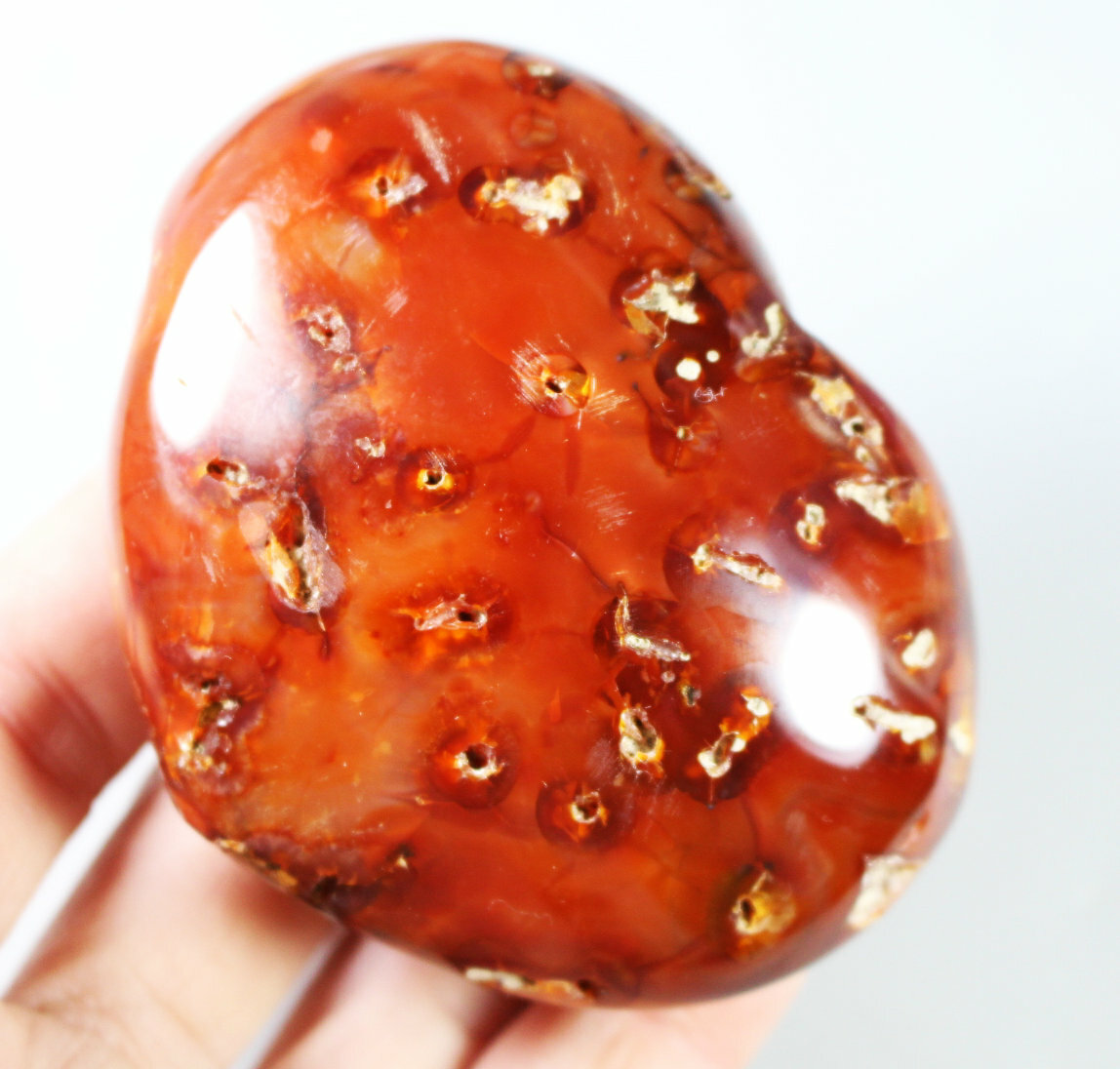 Natural Red Orange CARNELIAN Agate Quartz Crystal Love Heart Palm Stone 226g
