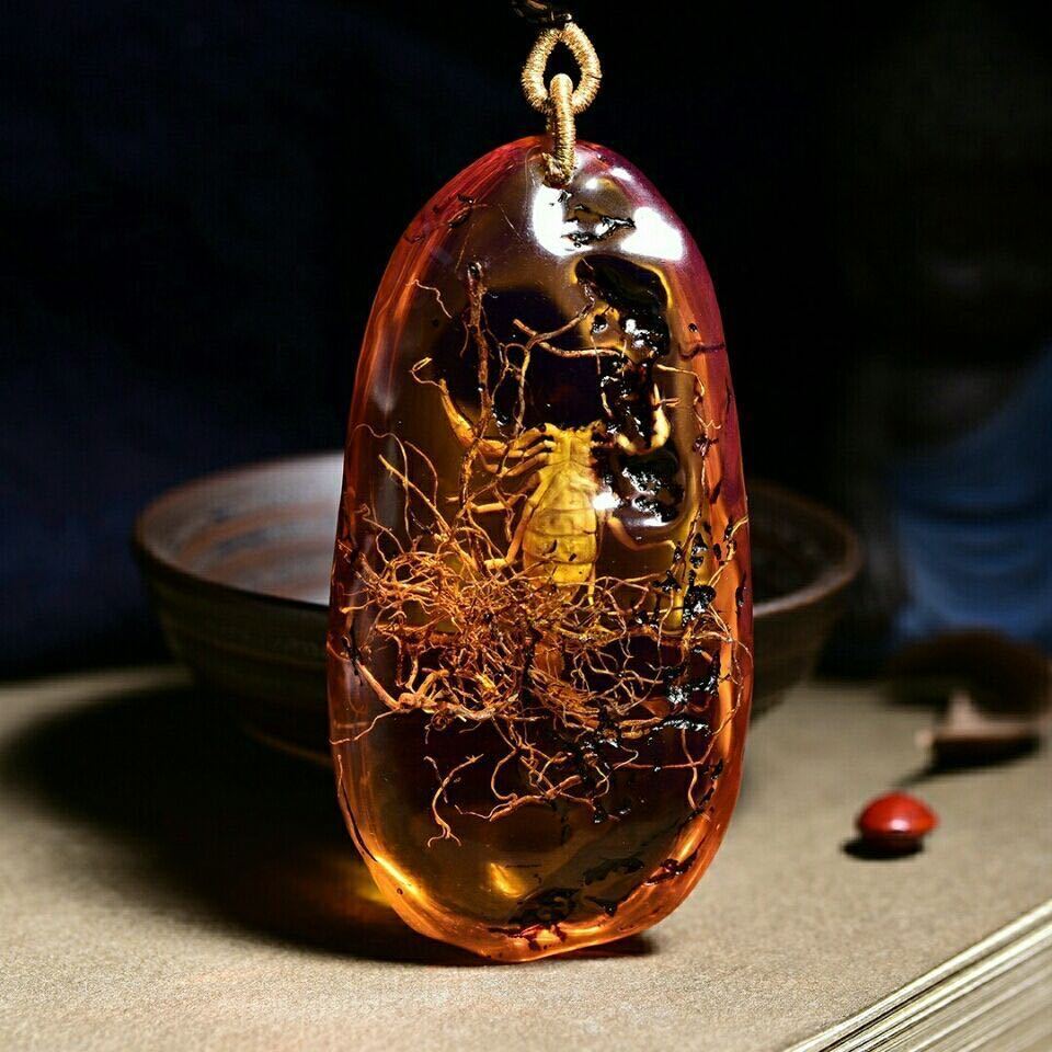 Natural Amber Insect Pendant Fossil Necklace Handmade Ethnic Style Unisex