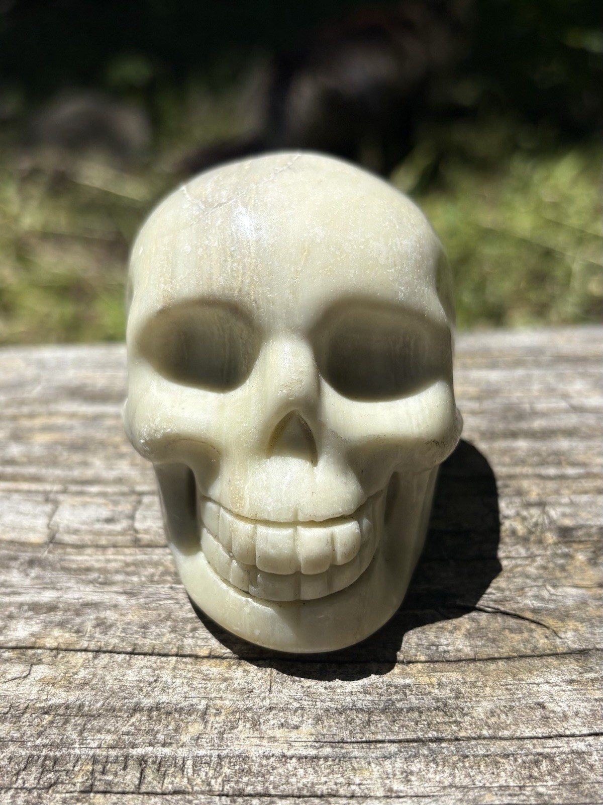 Large Carved Crystal Skull- Natural 3.4” Pale Yellow White Calcite Skull Carving