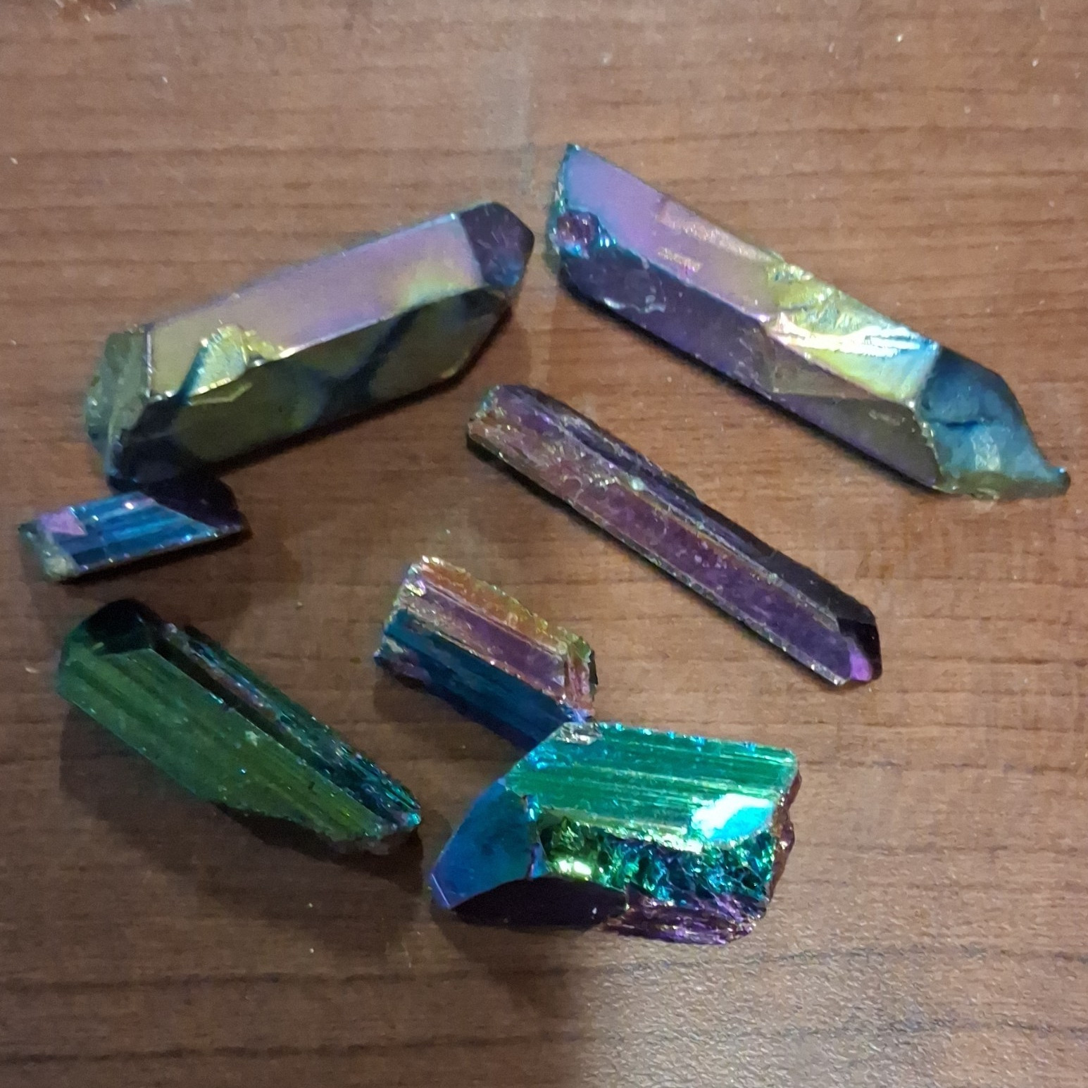 Lot of 6 Rainbow Multicolor Iridescent Aura Crystal Natural Points