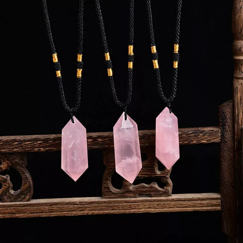 Natural Rose Quartz Pendant Healing Gemstone Crystal Women Men Necklace Gift New