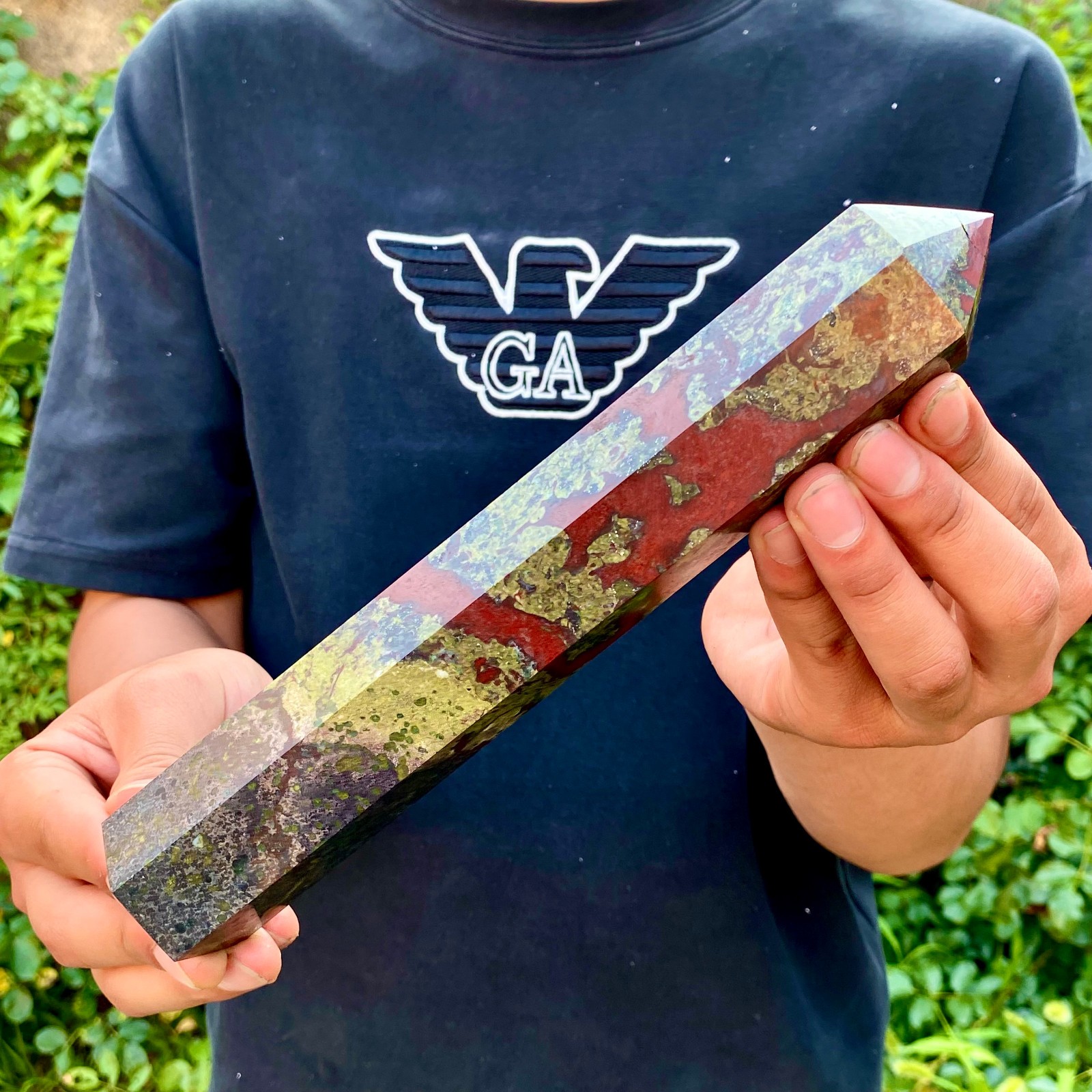 1.5LB Natural dragon blood stone Column Quartz Crtal Obelisk Energy Healing