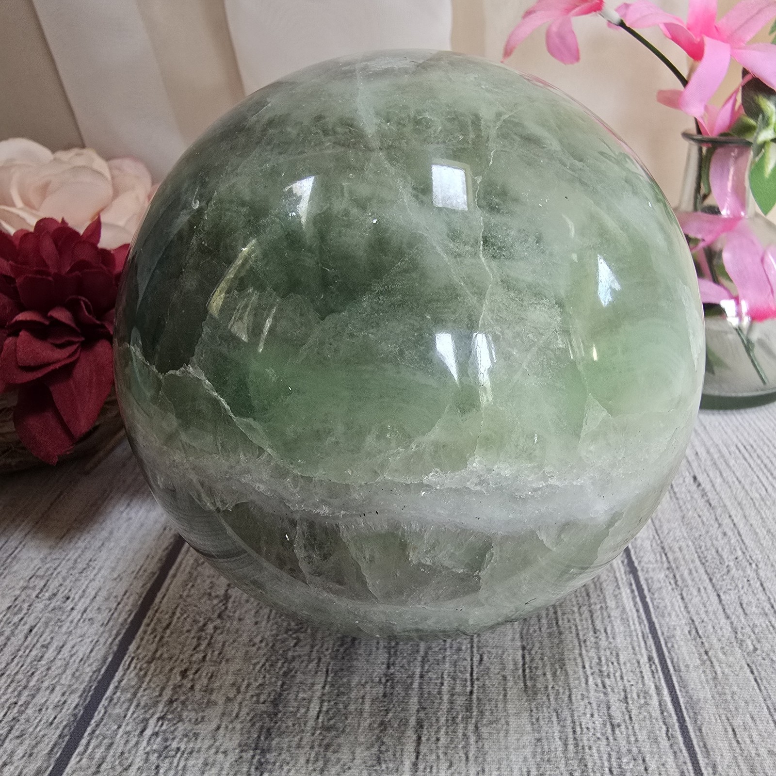 114mm Unique Rainbow Fluorite Green Crystal Sphere Orb (79)