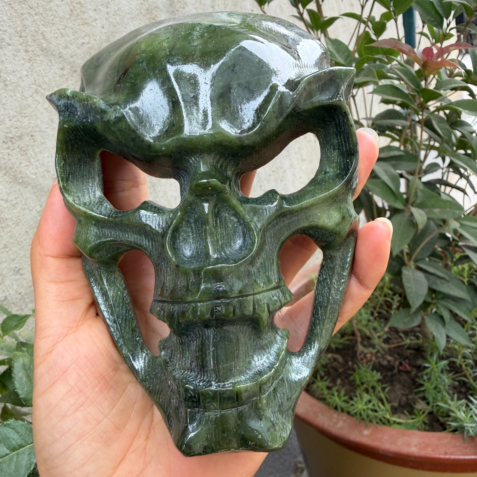 400g Natural ophiolite Quartz Carved skull Crystal Reiki energy Decor gift