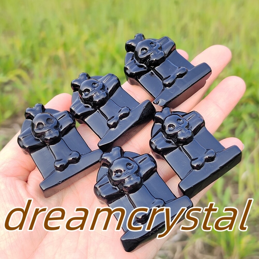 30mm Natural Obsidian Tombstone Skull Carved Quartz Crystal Reiki Healing 100pc