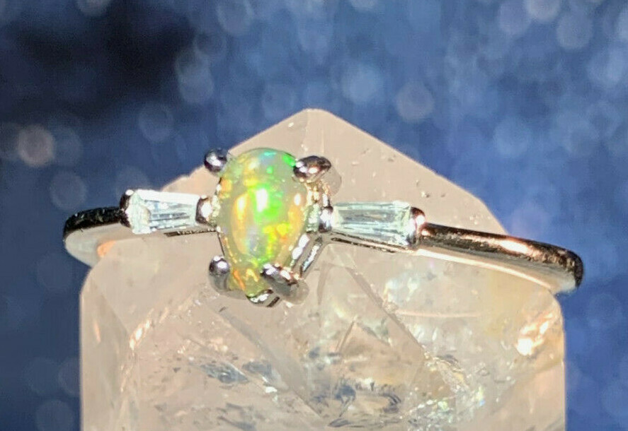 DAINY STACKABLE PRECIOUS ETHIOPIAN OPAL NATURAL FULL SPECTRUM FLASH RING .925