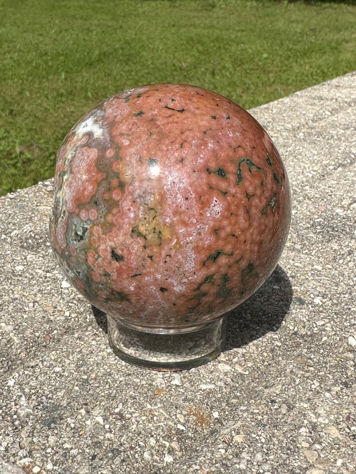 8th vein orbicular ocean jasper natural druzy polished crystal sphere