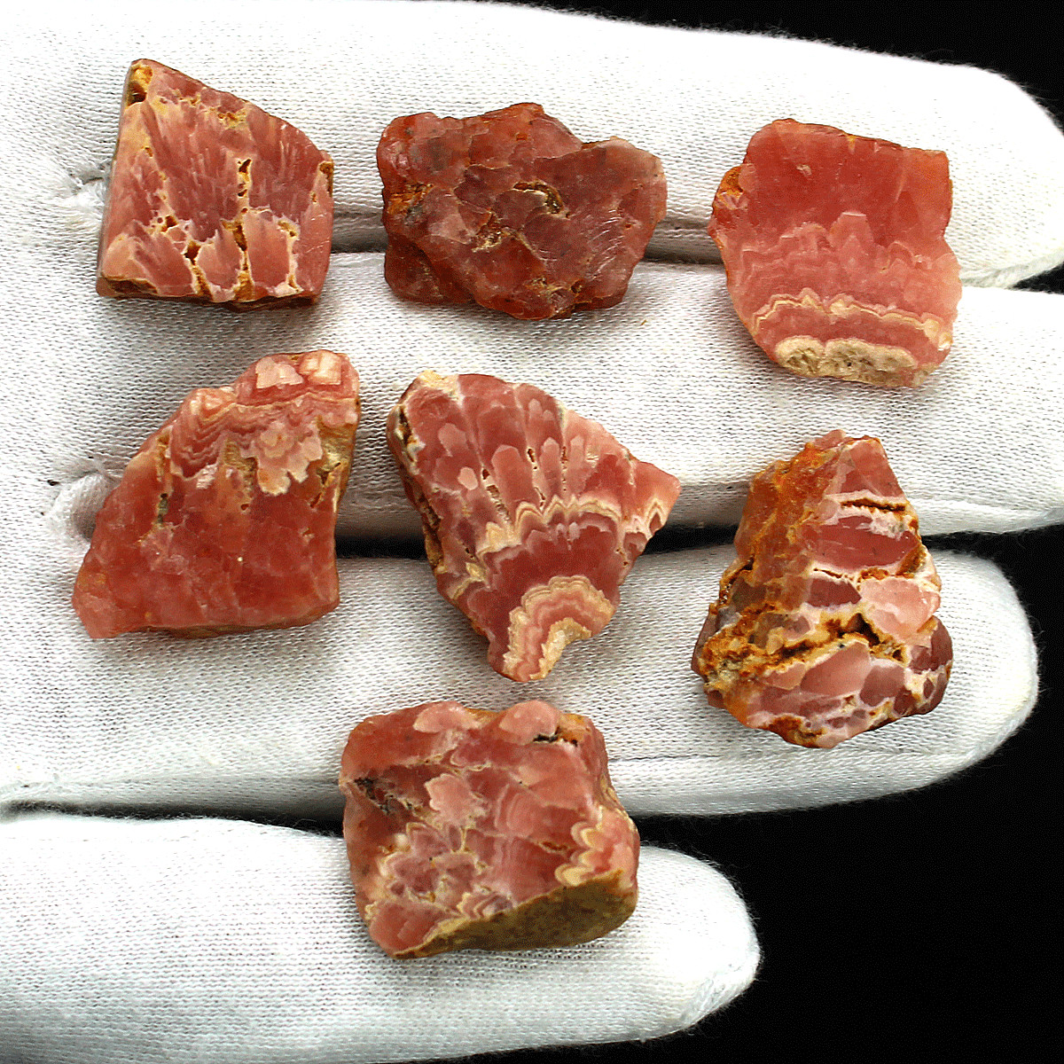 7 Pcs Natural Argentina Rhodochrosite Raw Crystal Slice Druzy Mineral Specimen
