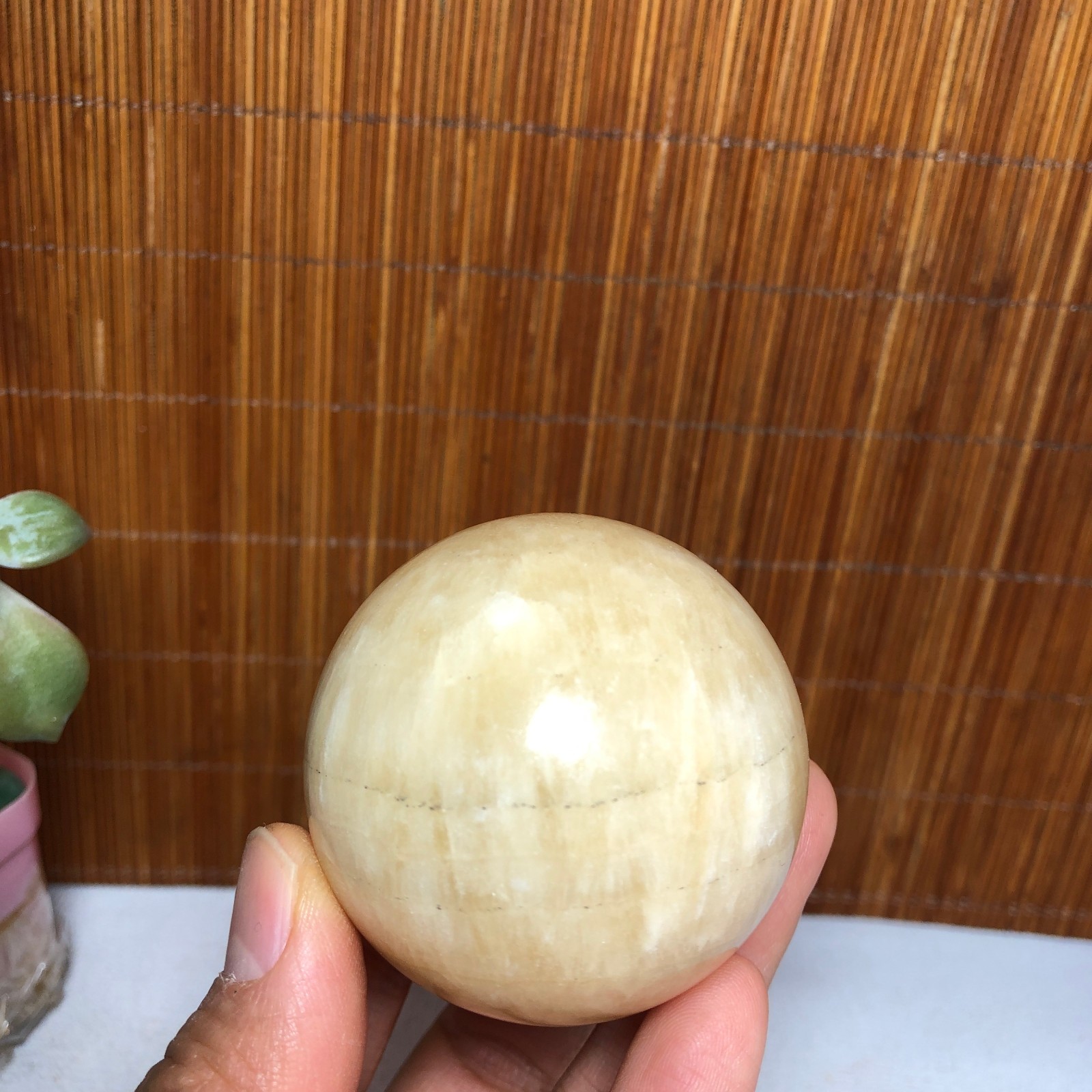50mm Natural polished Yellow Gream Jade Semi-precious Ball sphere 195g A2020
