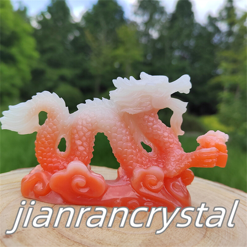 4″ Luminous Stone Sculpture Chinese Dragon Skull Resin Decor Chinese Dragon 1pc