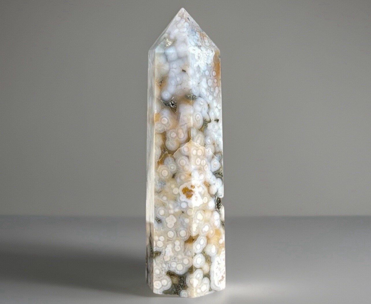8th Vein Ocean Jasper Tower – Natural Blue & White Rare Bubble Jasper Point