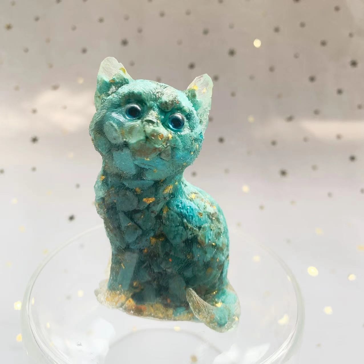 Natural Resin Crystal Cat Carving kitten Figurine Decor Healing Gemstone Animals