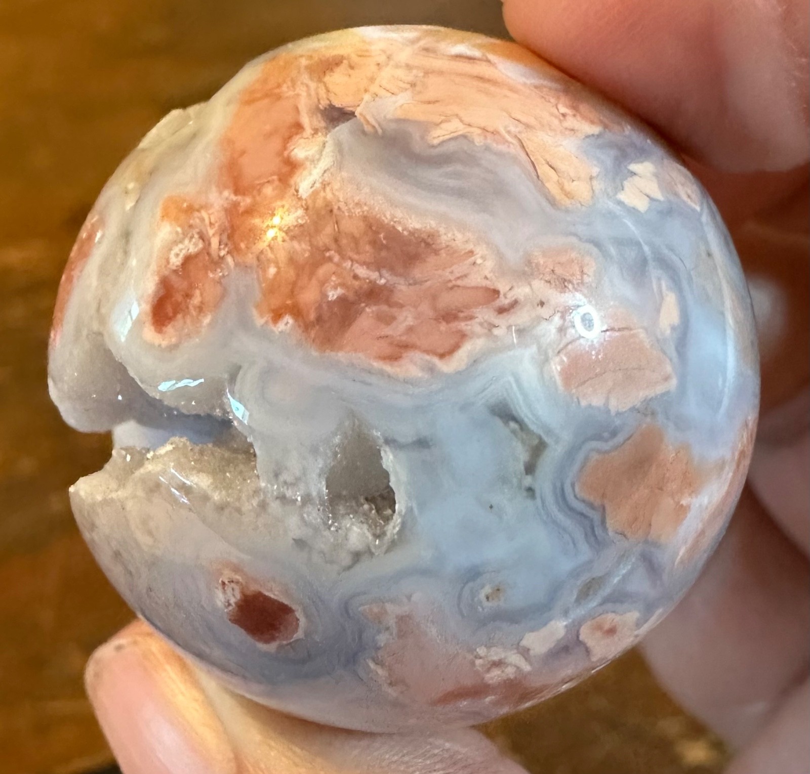 Two pink amethyst druzy spheres and “earth mother” resin stand Free shipping