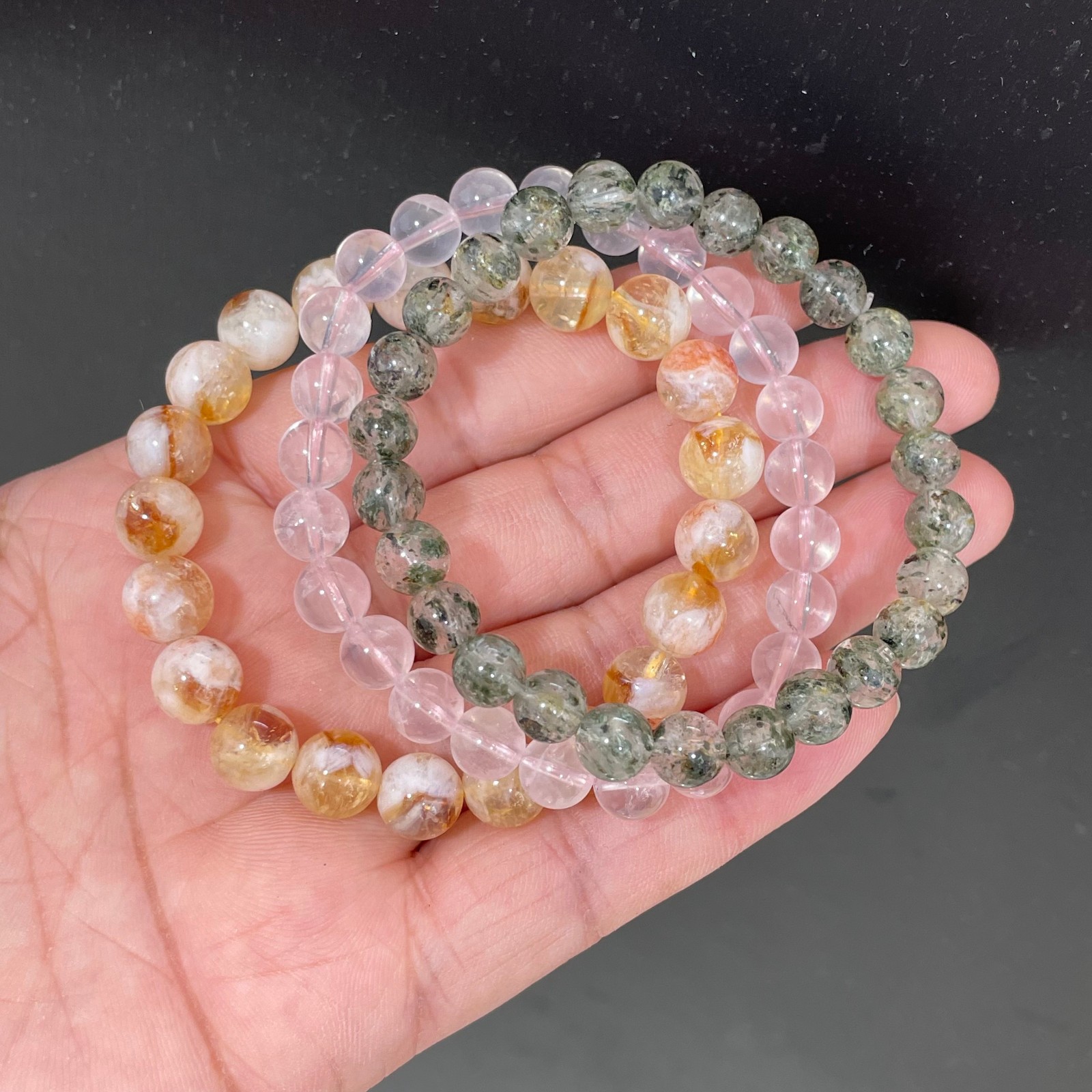 3pc Bracelet Natural Citrine rose quartz phantom Stretch Crystal Bracelet Unisex