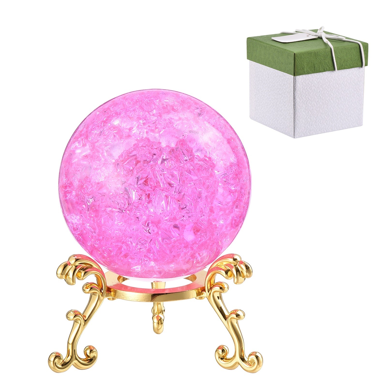 50mm Round Crystal Sphere with Stand Gift Box Packaging Included, Pink