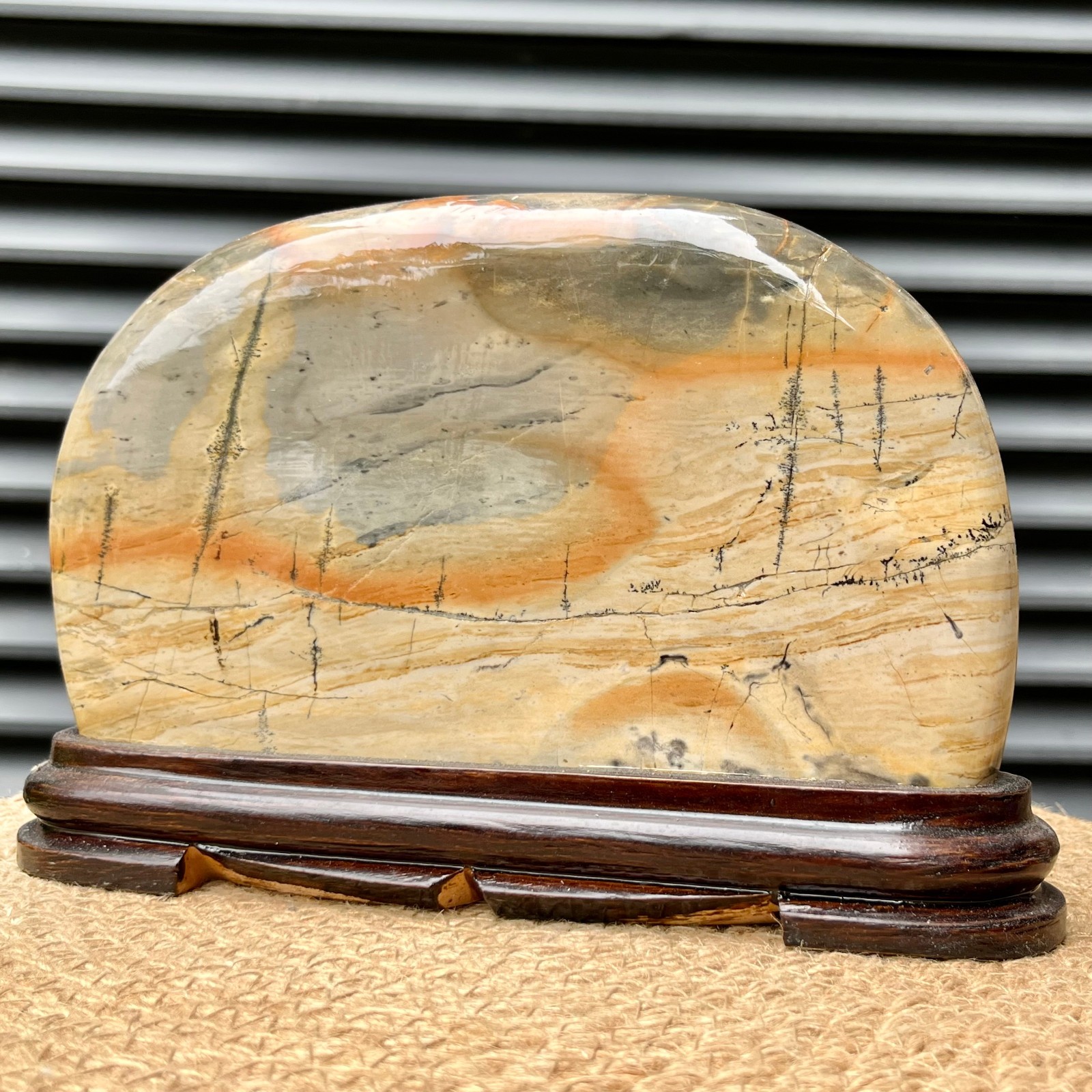 3 lb Landscape Stone Art Anniversary Gift Display w/ Wood Decor