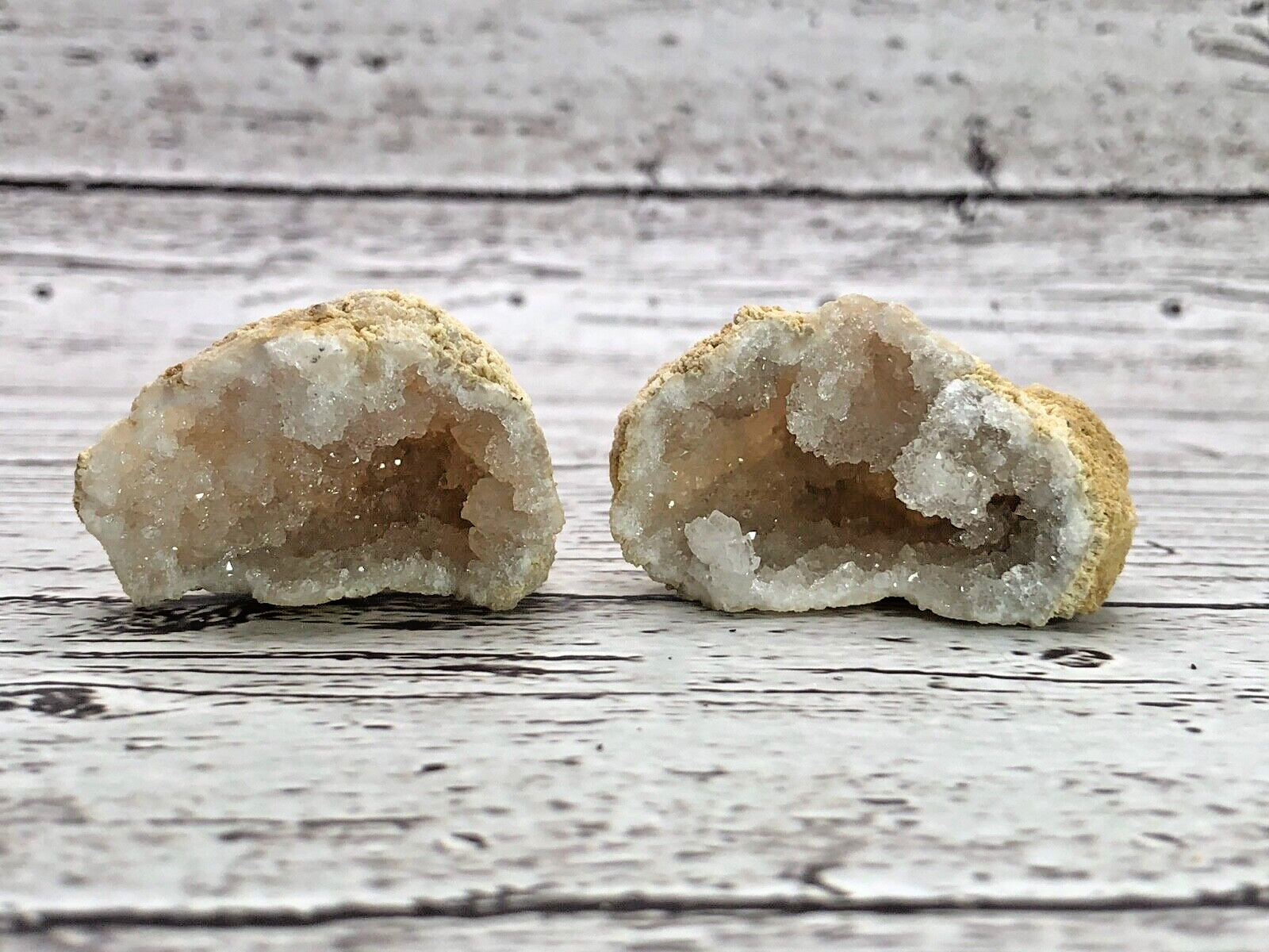 Shimmering Sparkly Quartz Crystal Tan Geode 4.5″ Circumference Matching Set #6