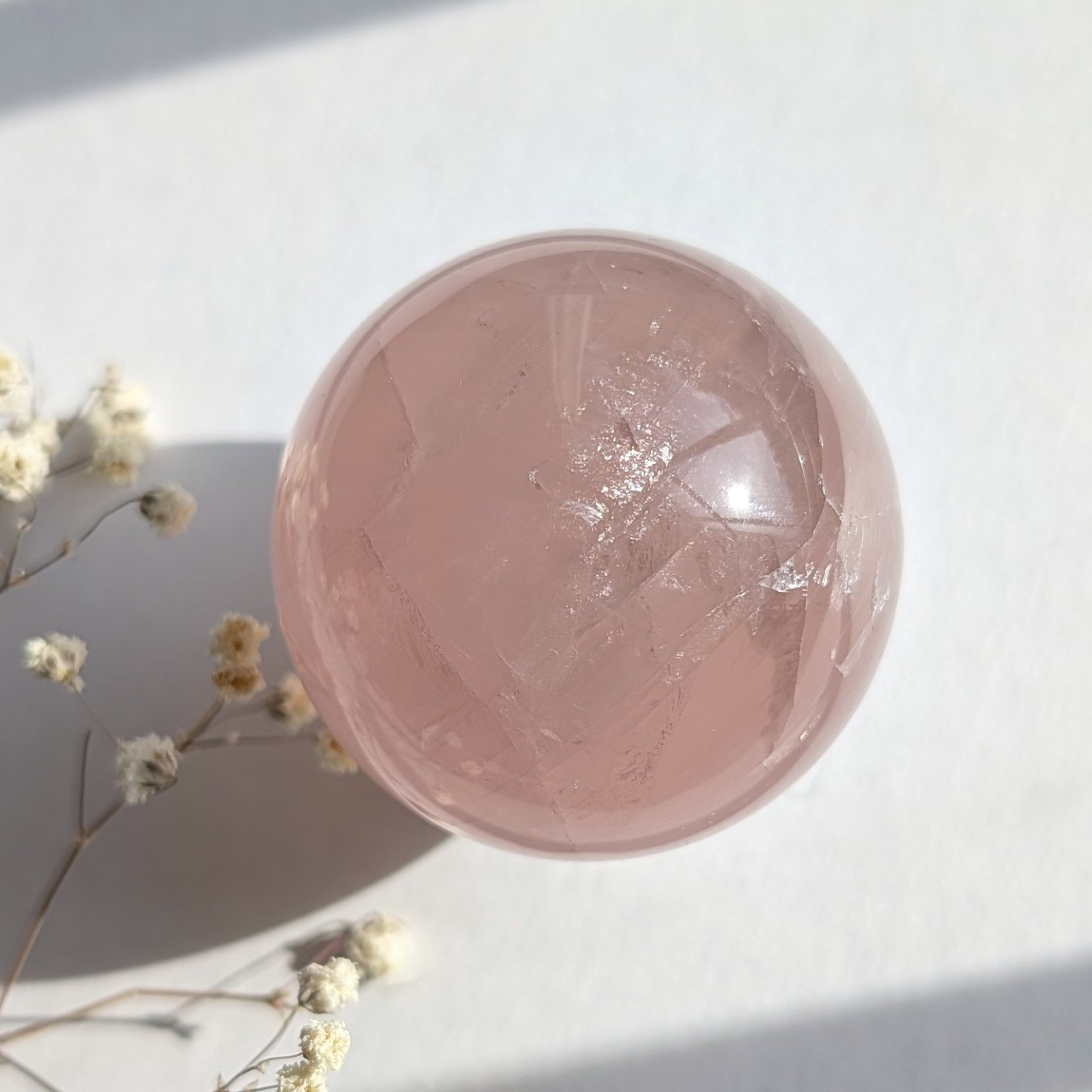 51mm super flashy rose quartz sphere with asterism, star rose quartz crystal