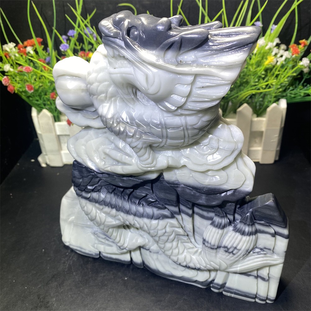 5.2LB 7.7″ Natural A+Taiji Jade Chinese Dragon Crystal Reiki Carving Heal Decor
