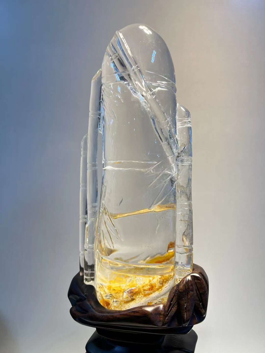 3.76LB Top Natural gold healer clear quartz bamboo Obelisk Crystal Wand Tower