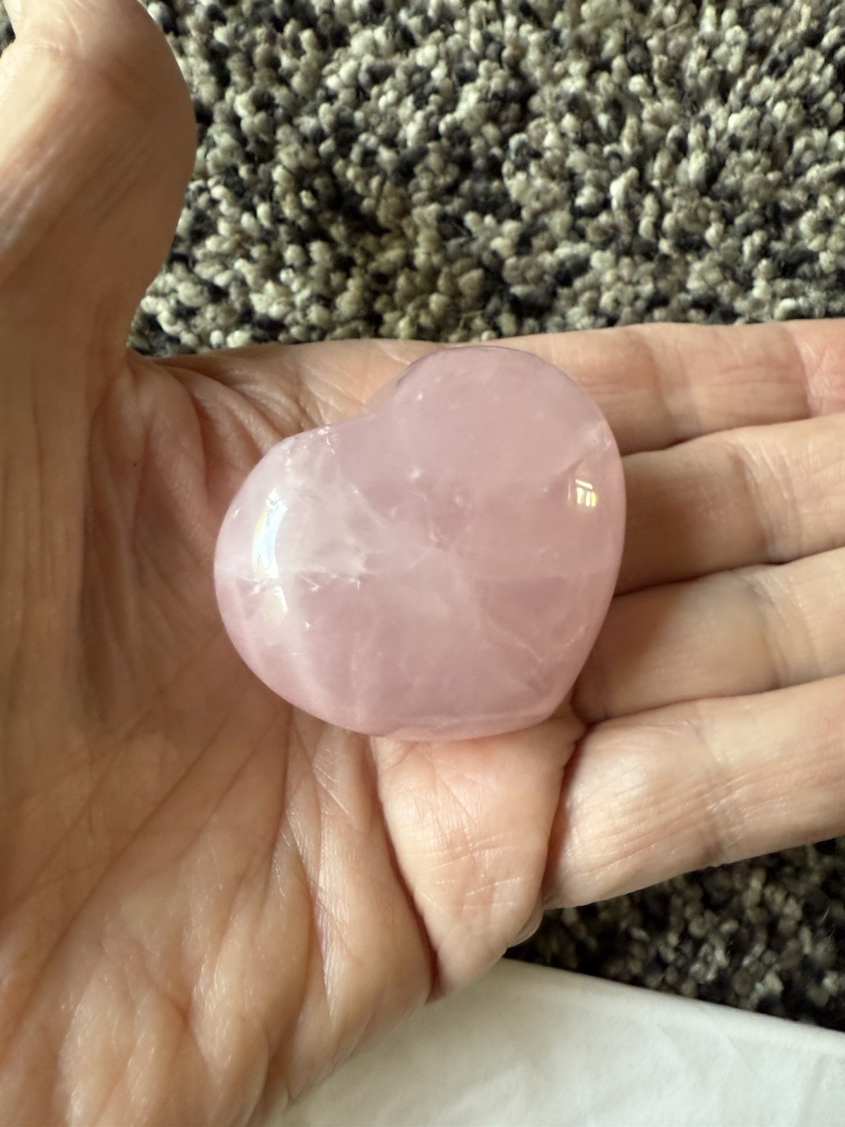 Pink Rose Quartz Crystal Heart Gemstone 1 1/2”Wide Solid No Hole Valentine