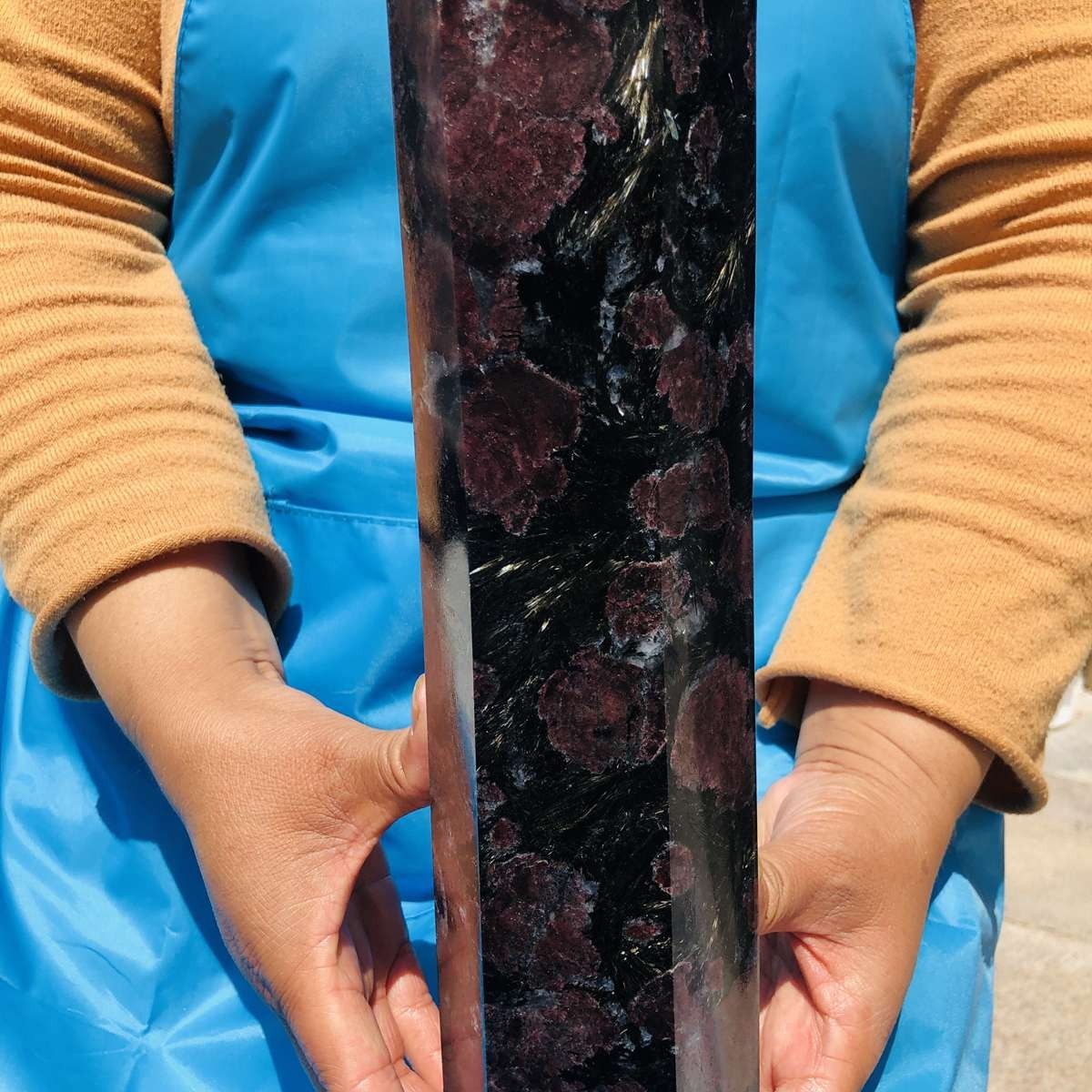 7.77LB Natural garnet crystal obelisk quartz crystal energy column Reiki healing