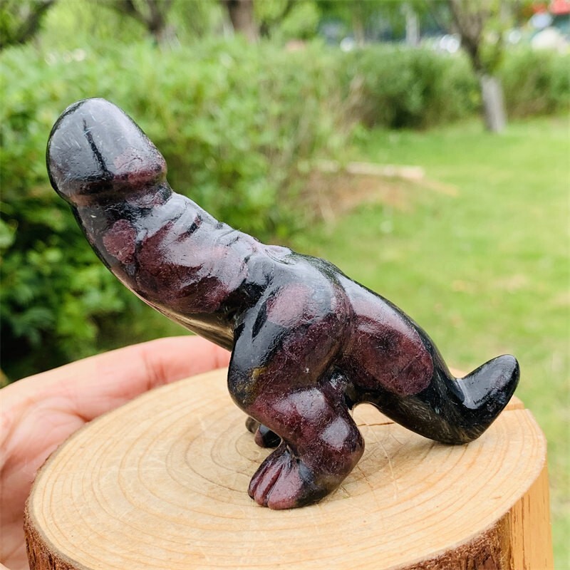 1pc Natural garnet Dinosaur penis carved Quartz Crystal stone skull Reiki healin
