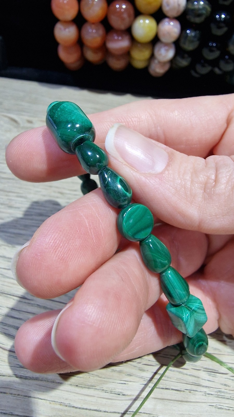 Malachite Crystal Irregular Shaped Beads Bracelet Elasticated On Sale