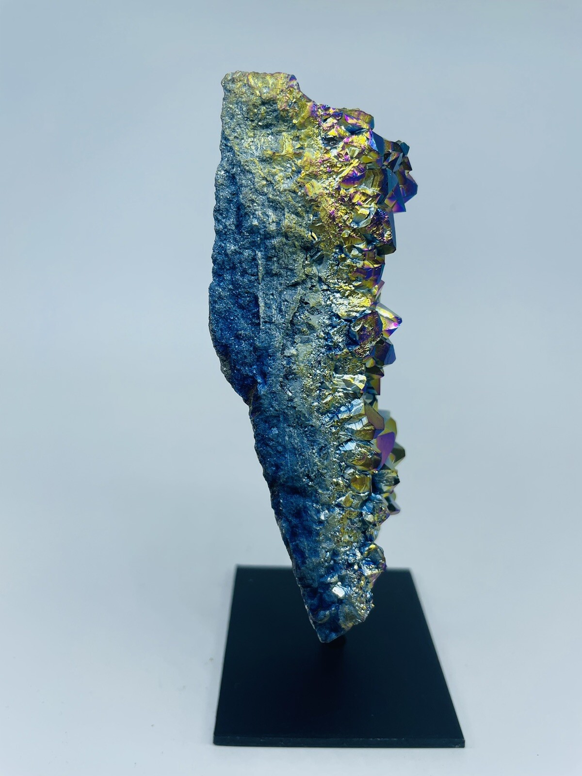 Colorful Rainbow Aura Titanium Quartz Crystal Bismuth cluster On Metal Stand