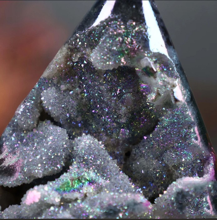 150-200g Titanium Angel Aura Sphalerite Flame Tower Rainbow Crystal Cluster