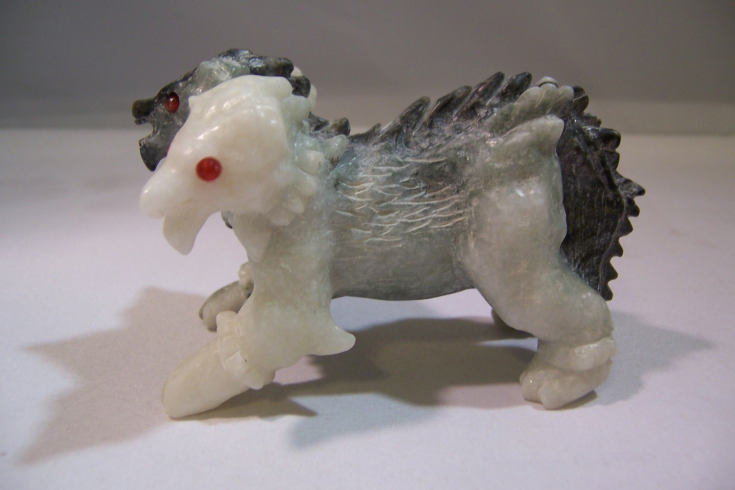 DUSHAN JADE HAND CARVED CERBERUS HELL HOUND NATURAL CRYSTAL 255g 9oz 4in 10.2cm
