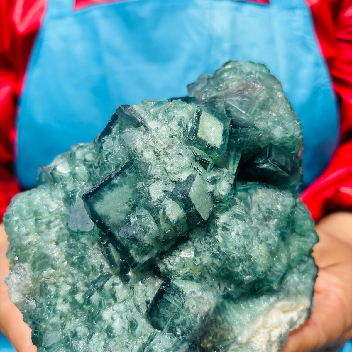 1790G Natural BLUE-green purple Cube Fluorite Mineral Crystal Specimen/China