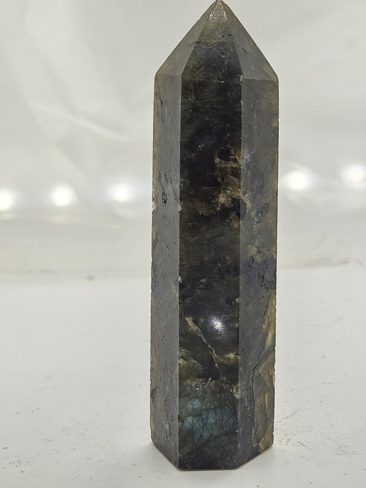 Flashy Labradorite Crystal Obelisk – High Polish Spectrolite Statement Piece