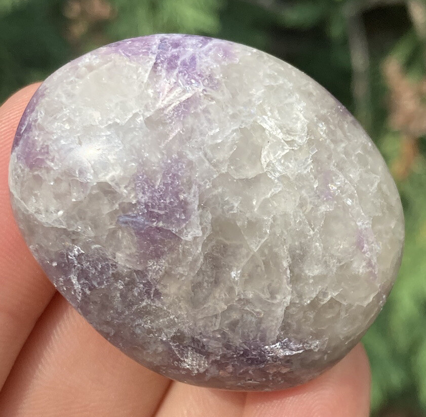 Handmade Polished LEPIDOLITE & SMOKY QUARTZ Crystal Palm Stone MADAGASCAR 1.7″