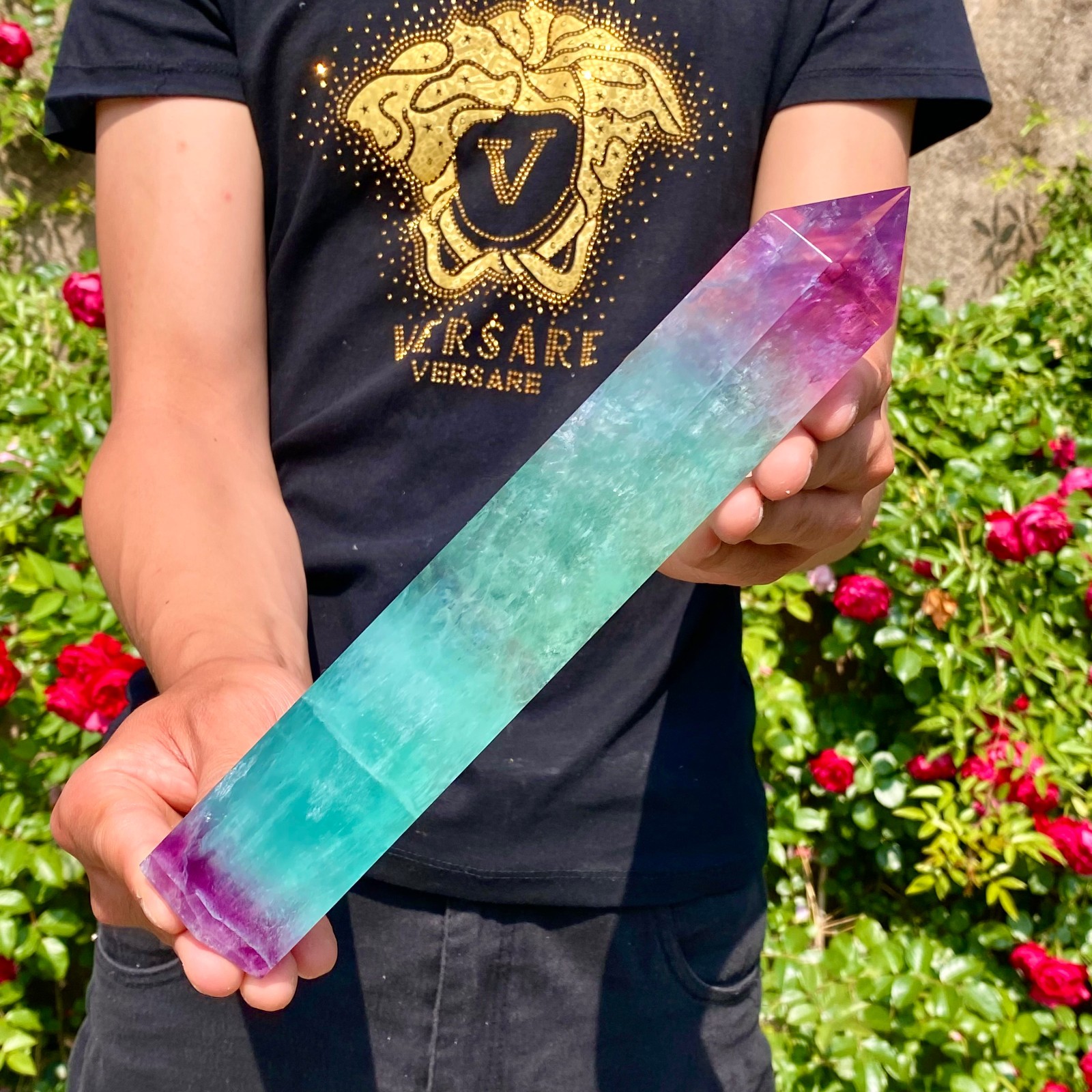 2.2LB Natural Rainbow Fluorite Quartz Healing Stone Crystal Point Wand Obelisk