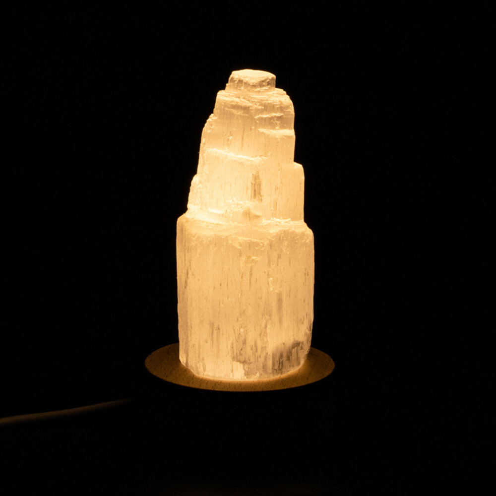 Selenite Lamp Crystal Gemstone Selenite Tower Point Lamp W/LED Light Base Reiki