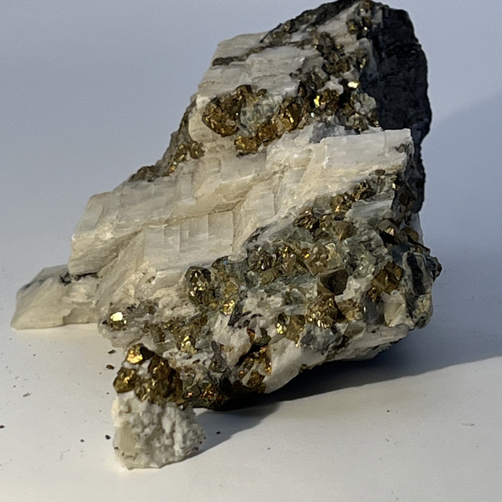 175g Rare Golden Chalcopyrite Iron Pyrite Gemstone Mineral Specimen in Calcite