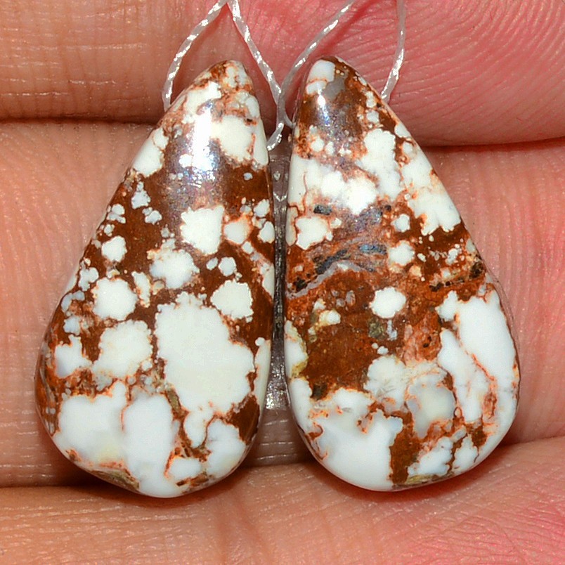 22Cts Natural Wild Horse Pair Cabochon Side Drill Earrings 17x8mm #P3263