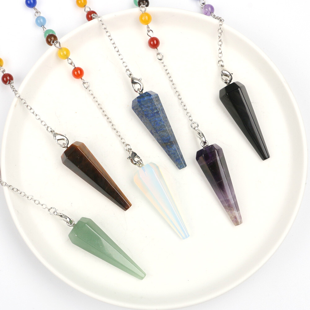 Natural 7 Chakra Crystal Pendulum Star Moon Quartz Reiki Hexagon Stone Pendant