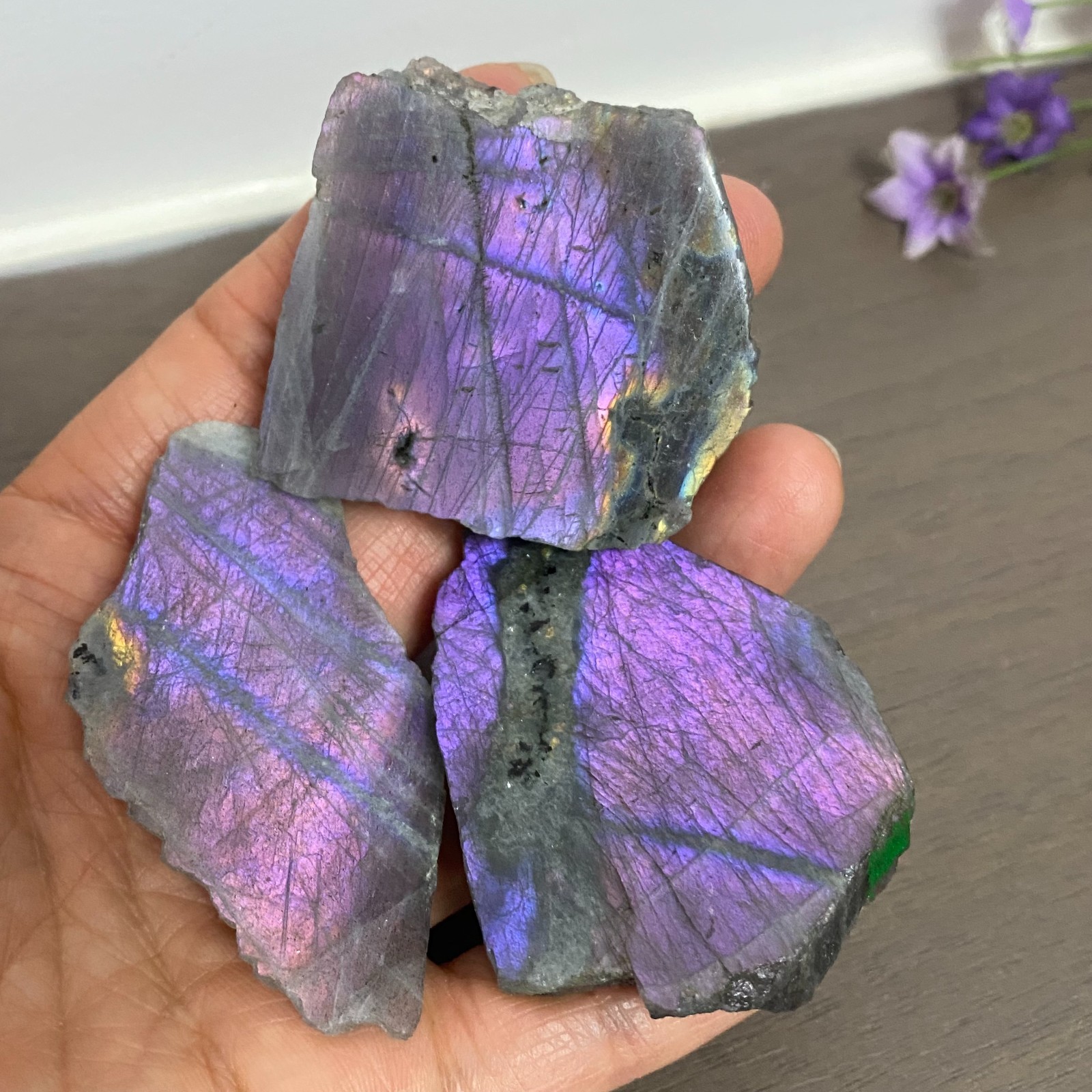 131g 3Pcs Top Labradorite Crystal Stone Rough Mineral Specimen Healing