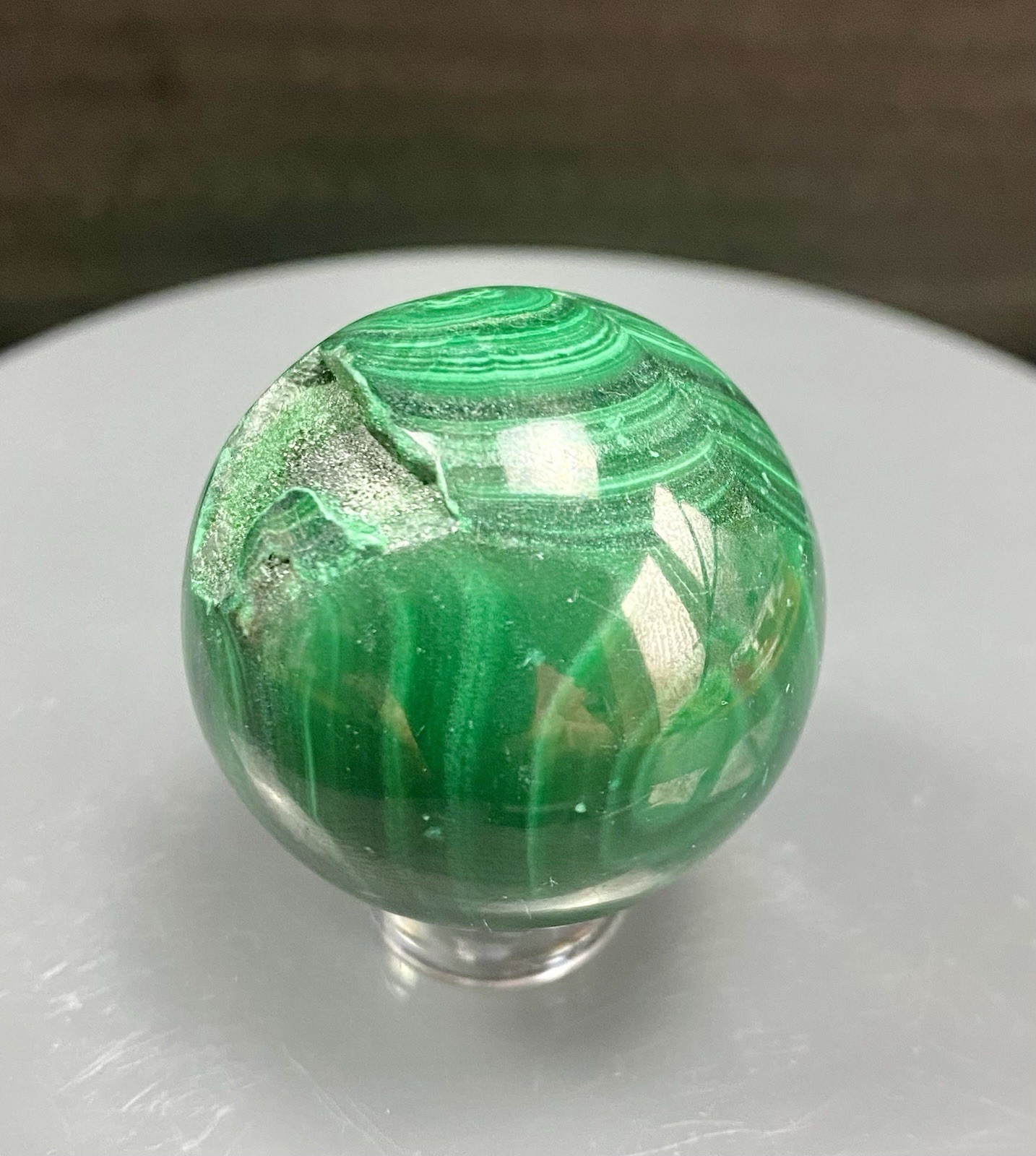 Crystal Malachite Sphere Green Banding pattern spiritual Heal Collect 3.5cm 89g