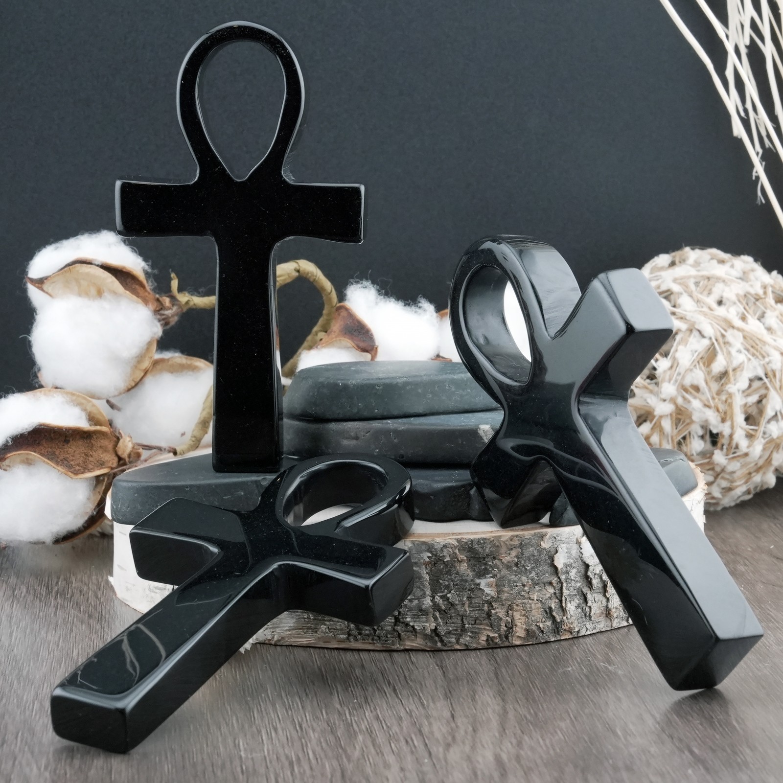 Obsidian Ankh Spiritual Protection Crystal Gift Black Stone Energy Altar Decor