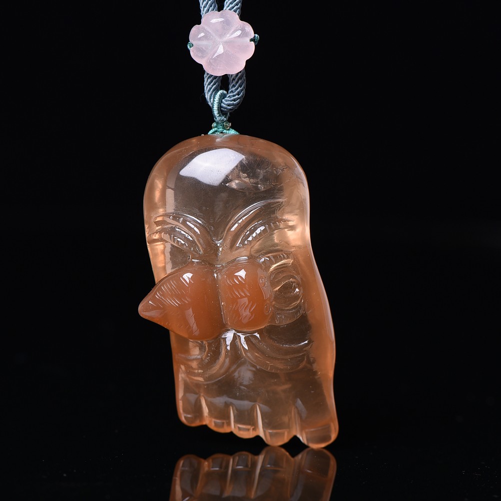 Natural Red Rabbit Hair Quartz Crystal Carved Content is happines Sweater Chain