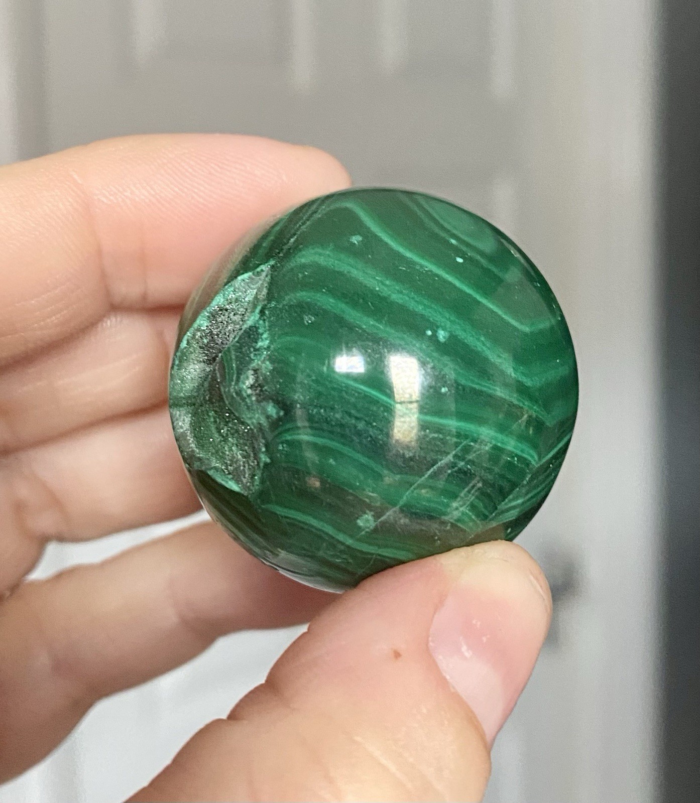 Crystal Malachite Sphere Green Banding pattern spiritual Heal Collect 3.5cm 89g